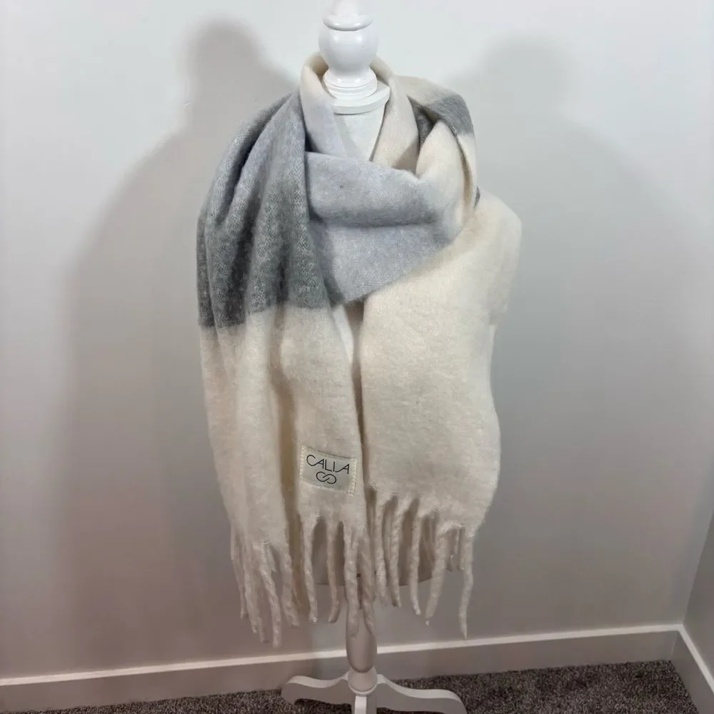 CALIA Women's Luxe Scarf NEW Grey Stripe